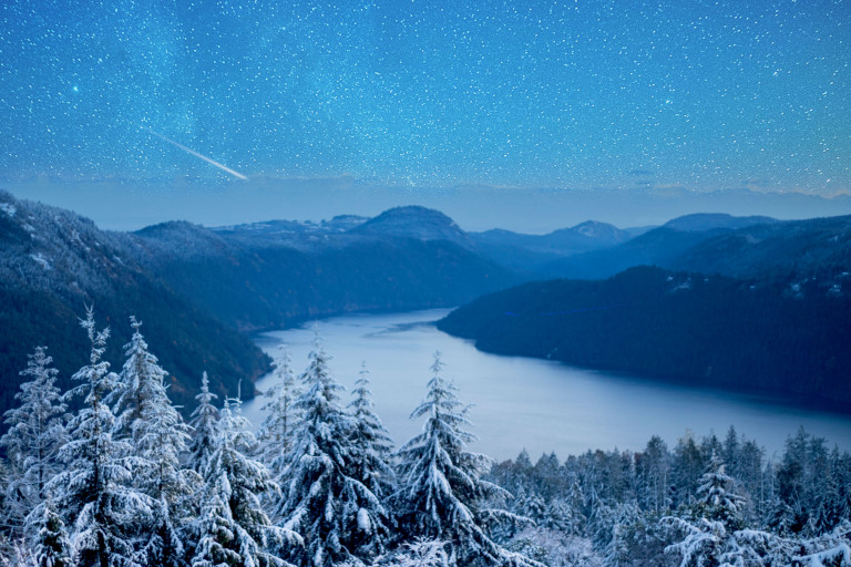 Winter snow view starry night