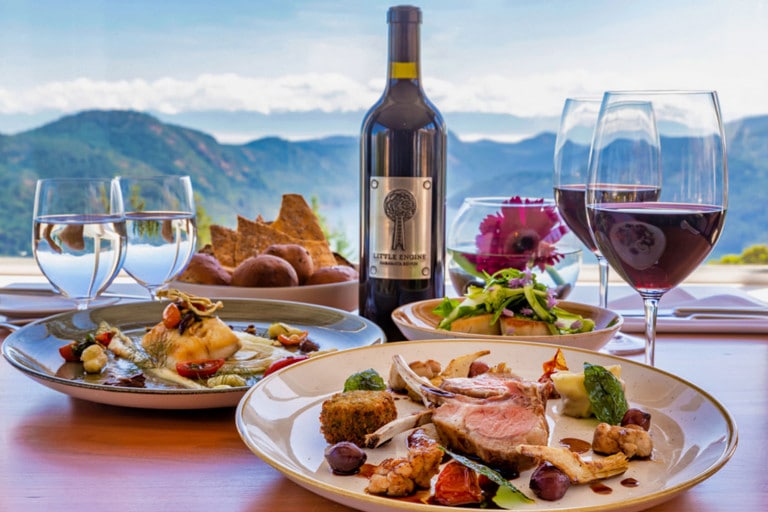 Wine, dinner, view