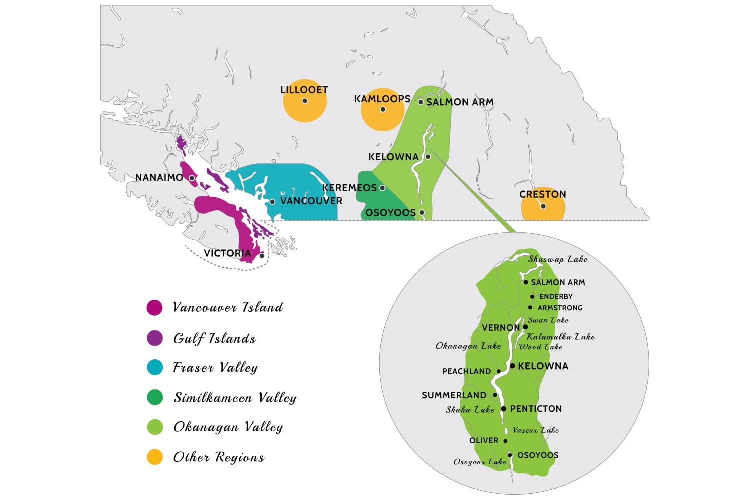 map, wine, bc
