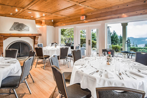 Dining tables set in the Malahat room.
