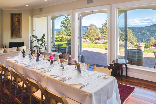 Set tables in the Cielo dining room, perfect for special occasions.