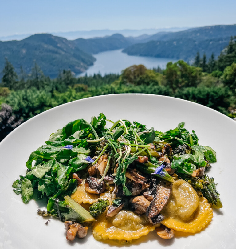 mushroom ravioli at alpina restaurant