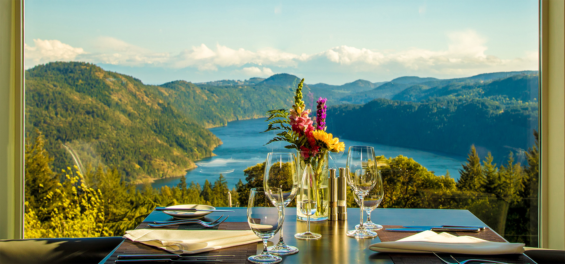 View of Saanich Inlet from Alpina Restaurant Villa Eyrie Resort Malahat Victoria BC