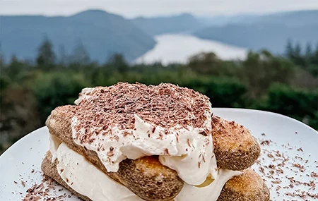 Tiramisu with View of Finlayson Arm Malahat Vancouver Island BC
