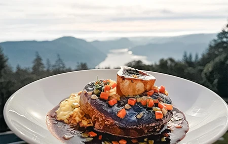 Dinner with view of Finlayson Arm Malahat Vancouver Island