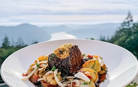 Lunch with view of Finlayson Arm Malahat Vancouver Island